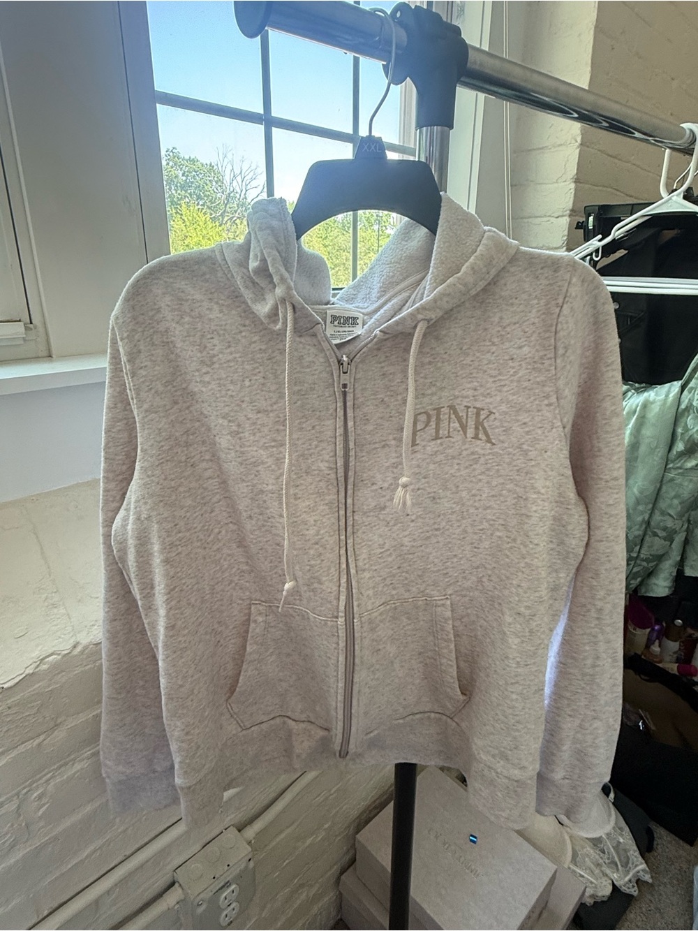 PINK Victoria's Secret Light Beige Zip-Up Hoodie